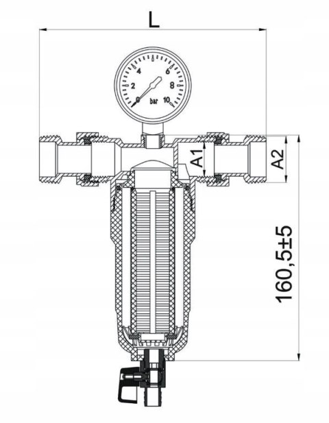 Filtr mechaniczny z płukaniem wstecznym, manometrem i zaworem spustowym 1" Filtr mechaniczny z płukaniem wstecznym, manometrem i zaworem spustowym 1"