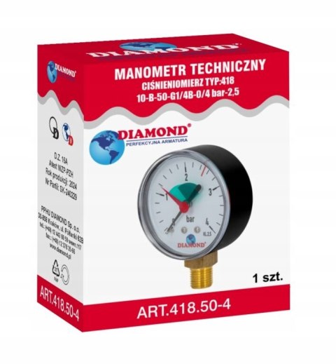 Manometr / ciśnieniomierz (0-10bar), fi 63, gwint dolny 1/4" Manometr / ciśnieniomierz (0-10bar), fi 63, gwint dolny 1/4"