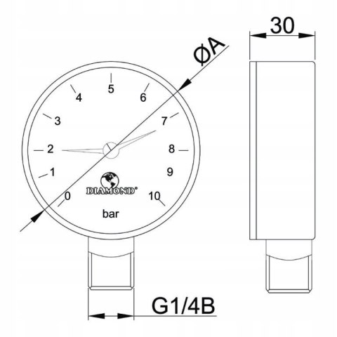 Manometr / ciśnieniomierz (0-4bar), fi 63, gwint dolny 1/4" Manometr / ciśnieniomierz (0-4bar), fi 63, gwint dolny 1/4"