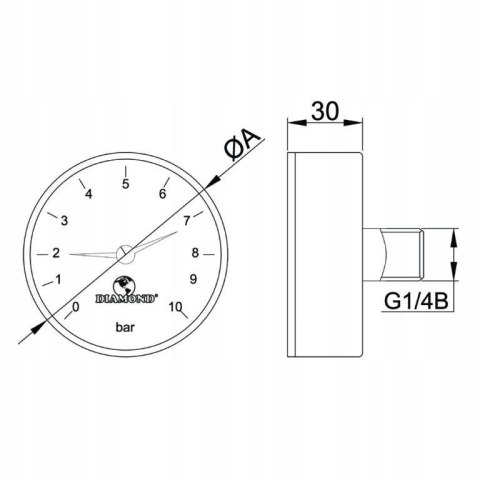 Manometr / ciśnieniomierz (0-6bar), fi 63, gwint tylny 1/4" Manometr / ciśnieniomierz (0-6bar), fi 63, gwint tylny 1/4"