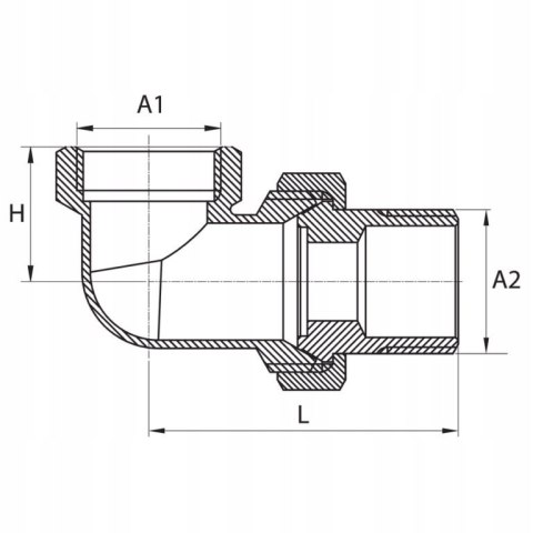 Śrubunek kątowy mosiądz stożek, docier 1/2" DN15 Śrubunek kątowy mosiądz stożek, docier 1/2" DN15