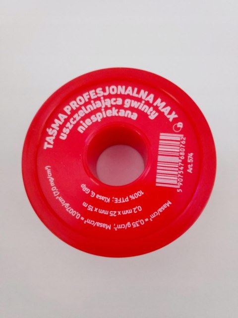 Taśma teflonowa profesjonalna 15mb x 25mm x 0,2mm czerwona Taśma teflonowa profesjonalna 15mb x 25mm x 0,2mm czerwona