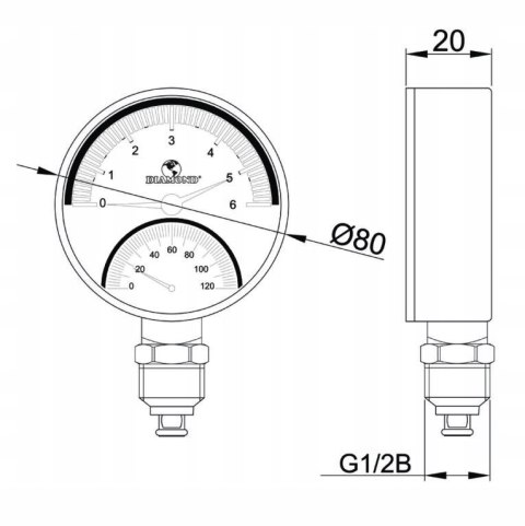 Termomanometr Diamond Typ420 gwint dolny 1/2" Termomanometr Diamond Typ420 gwint dolny 1/2"