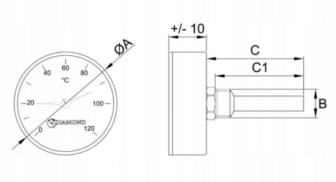 Termometr Typ419 gwint tylny 1/2" (temp 0-120st) Termometr Typ419 gwint tylny 1/2" (temp 0-120st)