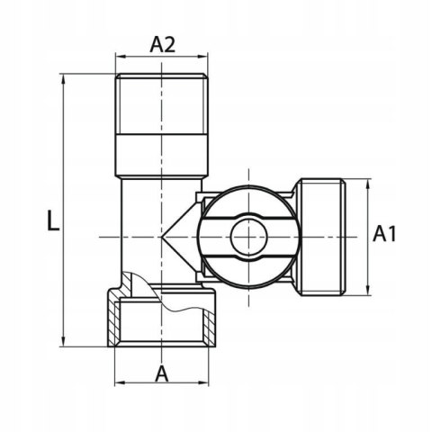 Zawór kulowy kątowy 3-drogowy 1/2" x 1/2" x 3/4" Zawór kulowy kątowy 3-drogowy 1/2" x 1/2" x 3/4"