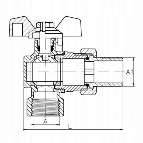 Zawór kulowy kątowy śrubunek 1/2" DN15 Zawór kulowy kątowy śrubunek 1/2" DN15