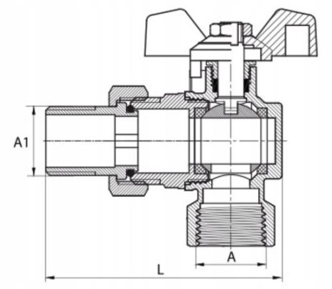 Zawór kulowy kątowy śrubunek 3/4" DN20 Zawór kulowy kątowy śrubunek 3/4" DN20