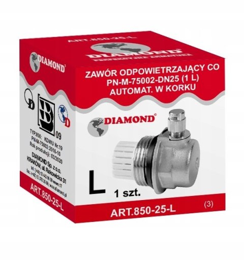 Zawór odpowietrzający w korku do grzejnika aluminiowego 1" katowy prawy