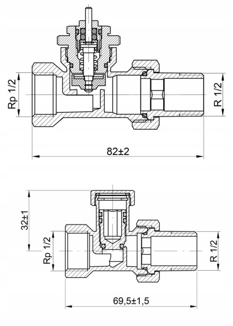 Zestaw grzejnikowy termostatyczny prosty 1/2" z głowicą Diamond Modern