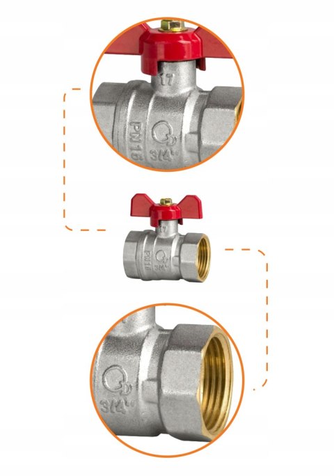 Zawór kurek kulowy 3/4'' DN20 z motylkiem i dławicą mocny Zawór kurek kulowy 3/4'' DN20 z motylkiem i dławicą mocny