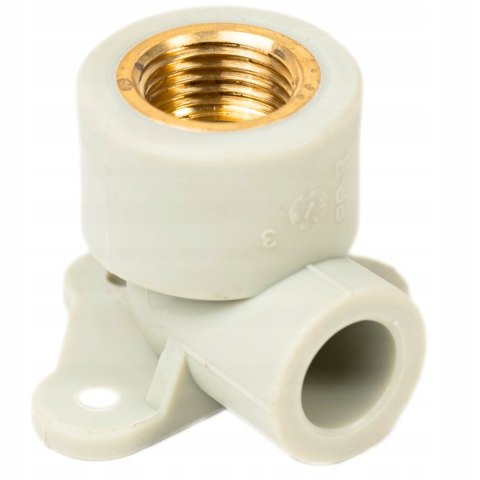 Kolanko PP z uszami, naściennie do zgrzewania 20mm/1/2" gwint wewnętrzny Kolanko PP z uszami, naściennie do zgrzewania 20mm/1/2" gwint wewnętrzny