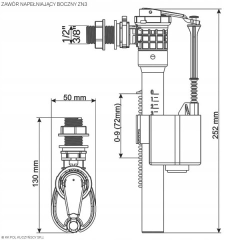 Zawór napełniający WC uniwersalny -gwinty 1/2" i 3/8" Zawór napełniający WC uniwersalny -gwinty 1/2" i 3/8"