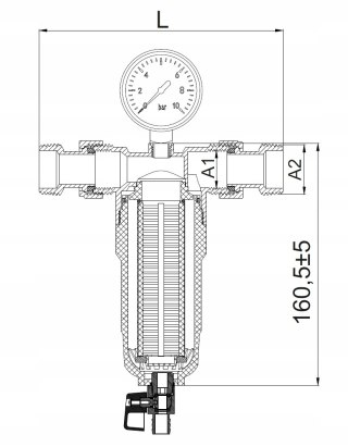 Filtr mechaniczny z płukaniem wstecznym, manometrem i zaworem spustowym3/4"
