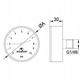 Manometr / ciśnieniomierz (0-6bar), fi 63, gwint tylny 1/4"