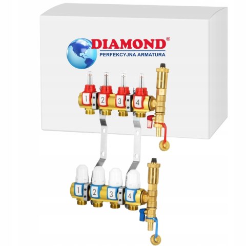 Rozdzielacz do podłogówki Diamond 4 obwody (komplet) Rozdzielacz do podłogówki Diamond 4 obwody (komplet)