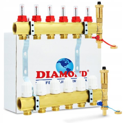 Rozdzielacz do podłogówki Diamond 6 obwodów (komplet) Rozdzielacz do podłogówki Diamond 6 obwodów (komplet)