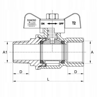 Zawór gazowy kulowy Diamond 1/2'' WZ motylek