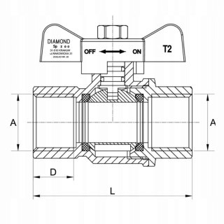 Zawór gazowy kulowy Diamond 1/2'' motylek