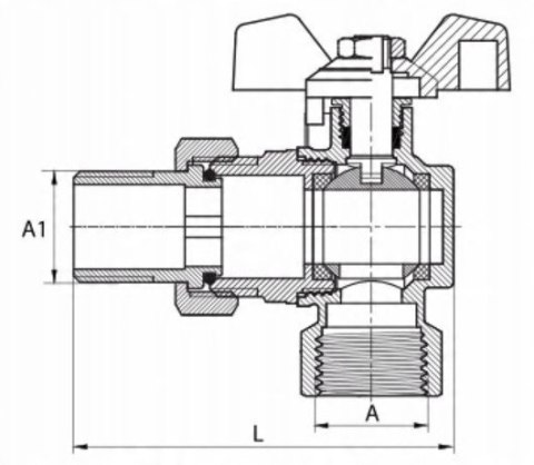 Zawór kulowy kątowy śrubunek 3/4" DN20 Zawór kulowy kątowy śrubunek 3/4" DN20