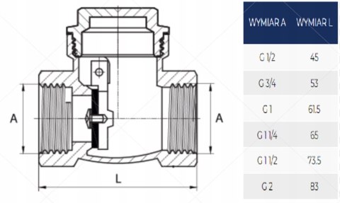 Zawór zwrotny klapowy 1/2" DN15