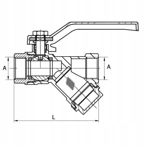 Zawór, kurek kulowy z filtrem skośnym 3/4" DN20 Zawór, kurek kulowy z filtrem skośnym 3/4" DN20